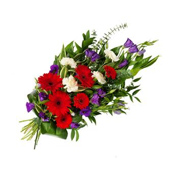 Rouwboeket rood-wit-paars